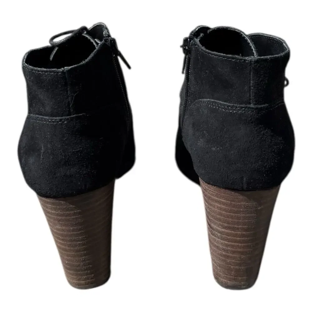 Lucky Brand Shylow Black Wedge Booties Size 10M Laces Zipper Leather Shoes Suede